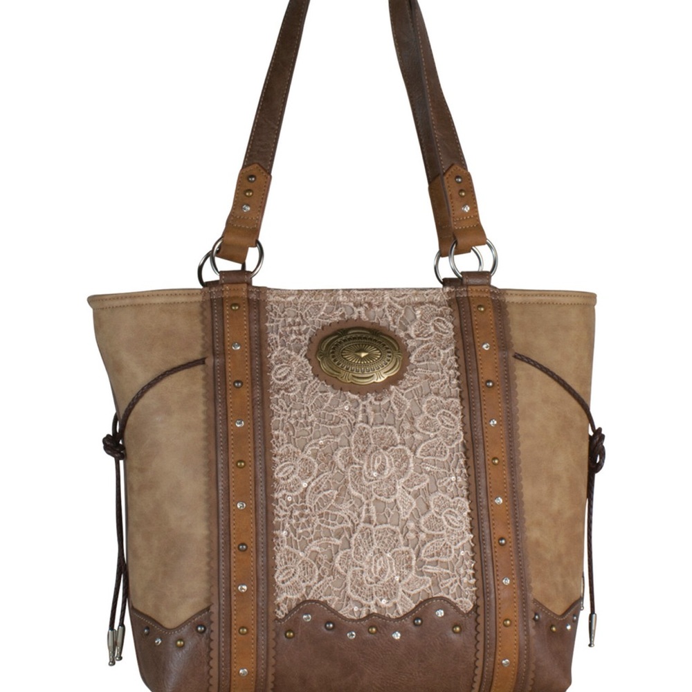 JUSTIN WOMEN'S TAN LACE INLAY CONCEALED CARRY TOTE